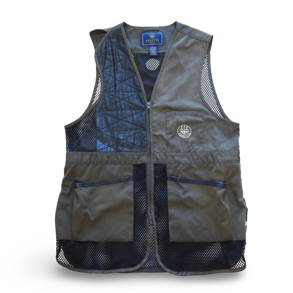 Beretta Mens Large Shooting Vest Leather Recoil Pad Mesh Trap Skeet Clays Olive